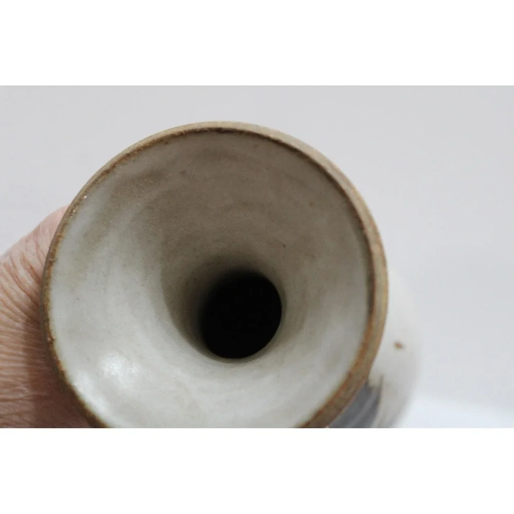 Studio Pottery Bud Vase Handcrafted Stoneware Abstract Brown Brushstrokes 5.25